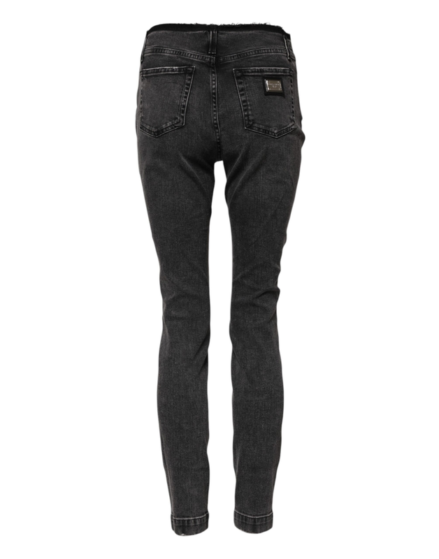 Gray skinny cotton mid waisted denim jeans-null