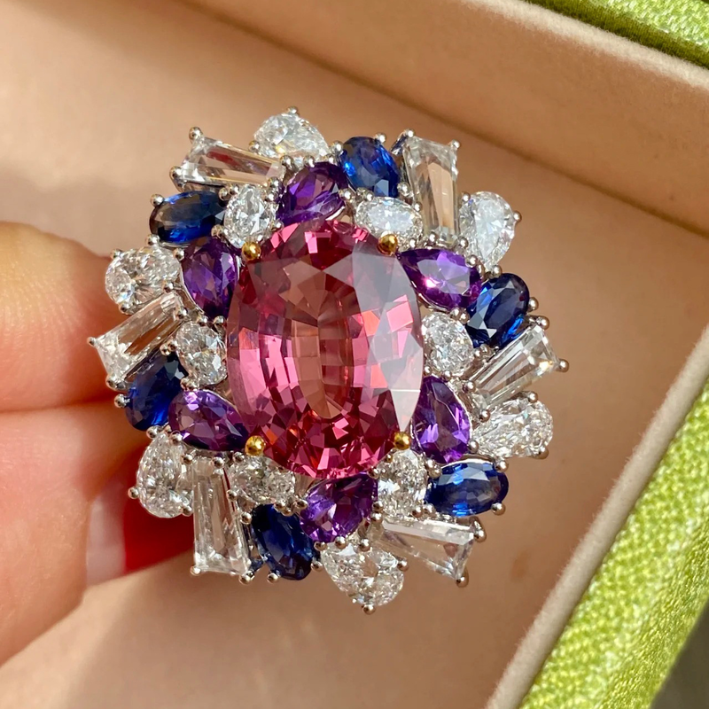 Ins colored cubin zircon coctail ring image number null