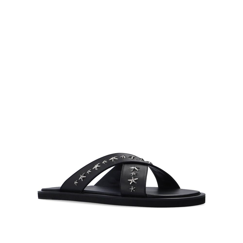 Black calfskin strap-on sandals-null