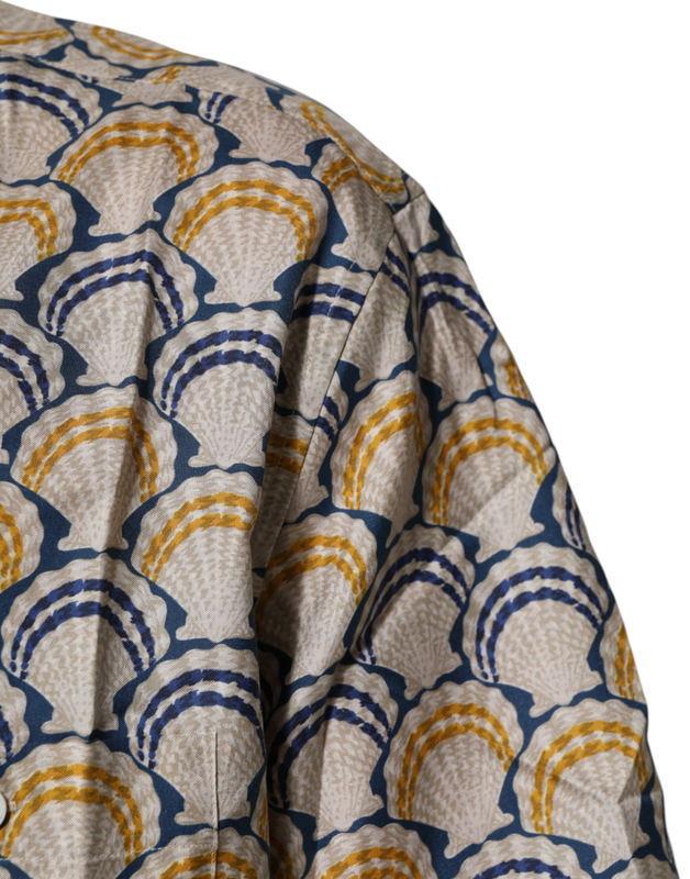 Cream cotton silk hawaii scallop shell print shirt-null