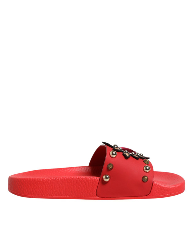 Red sacred heart stud slides beachwear shoes-null