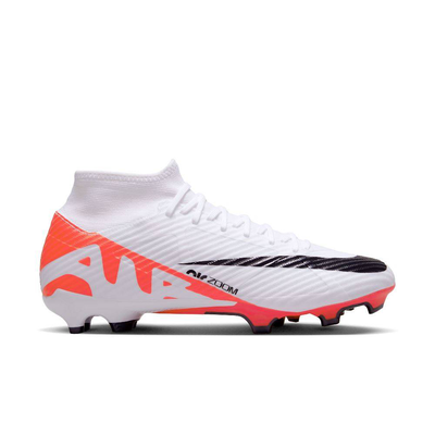 Zoom mercurial superfly 9 academy firm ground, White / Black / Crimson, medium
