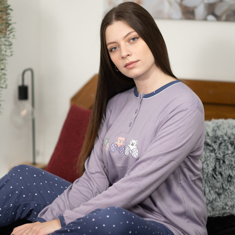 Product image: Ladys pajama with buttom in flanel fabric #f1635-null