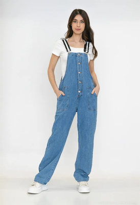 Jean jumpsuit with straps