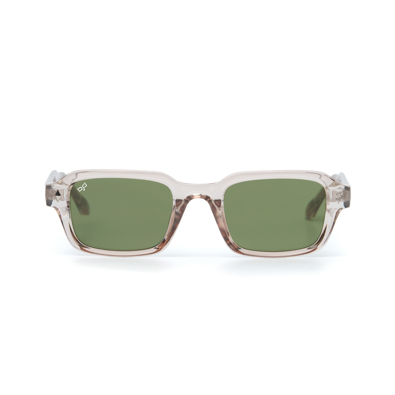 OJO sunglasses square clear brown frame and temples with green lenses cat 2-null
