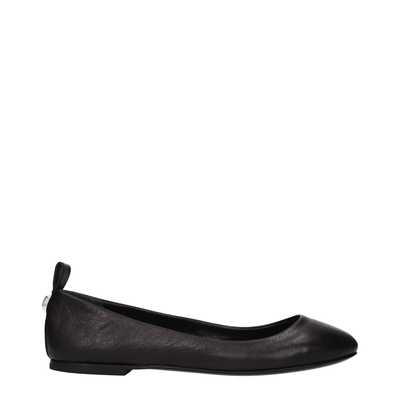Black leather ballet flats, Black, medium