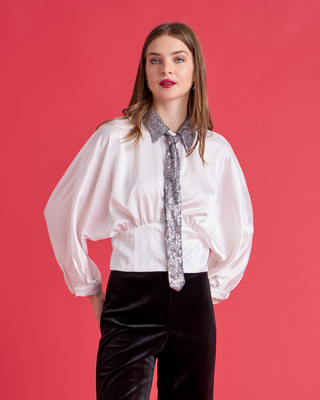 Shirt satin cropped, White, medium