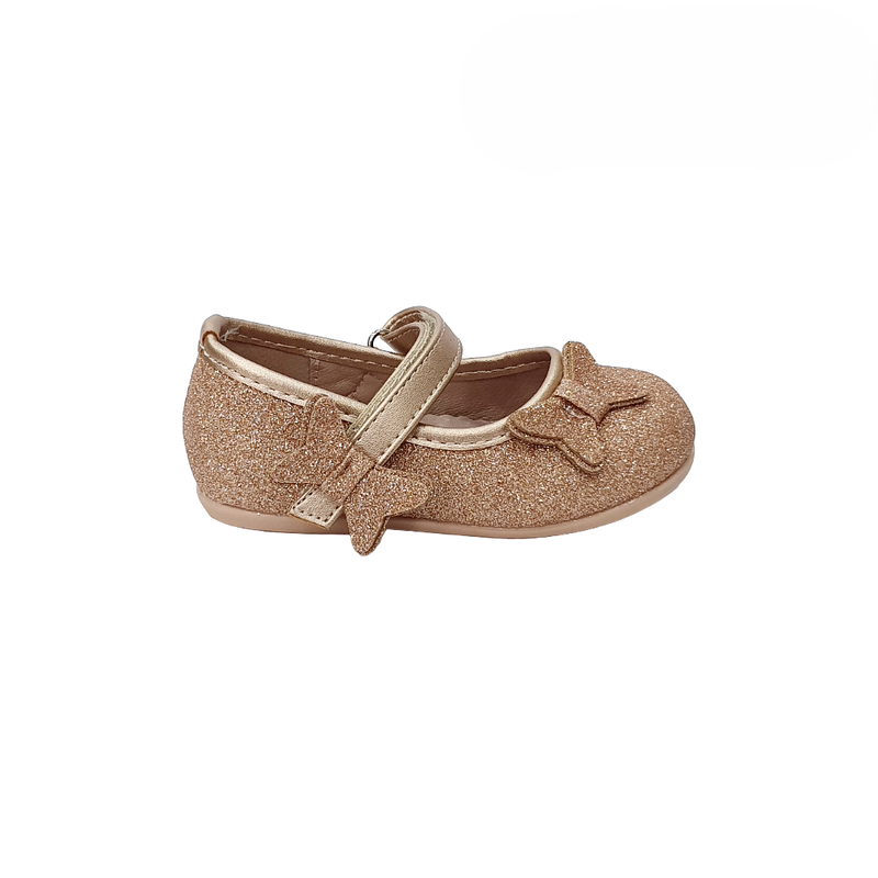 Girls glitter bronze ballerina with butterfly detail-null