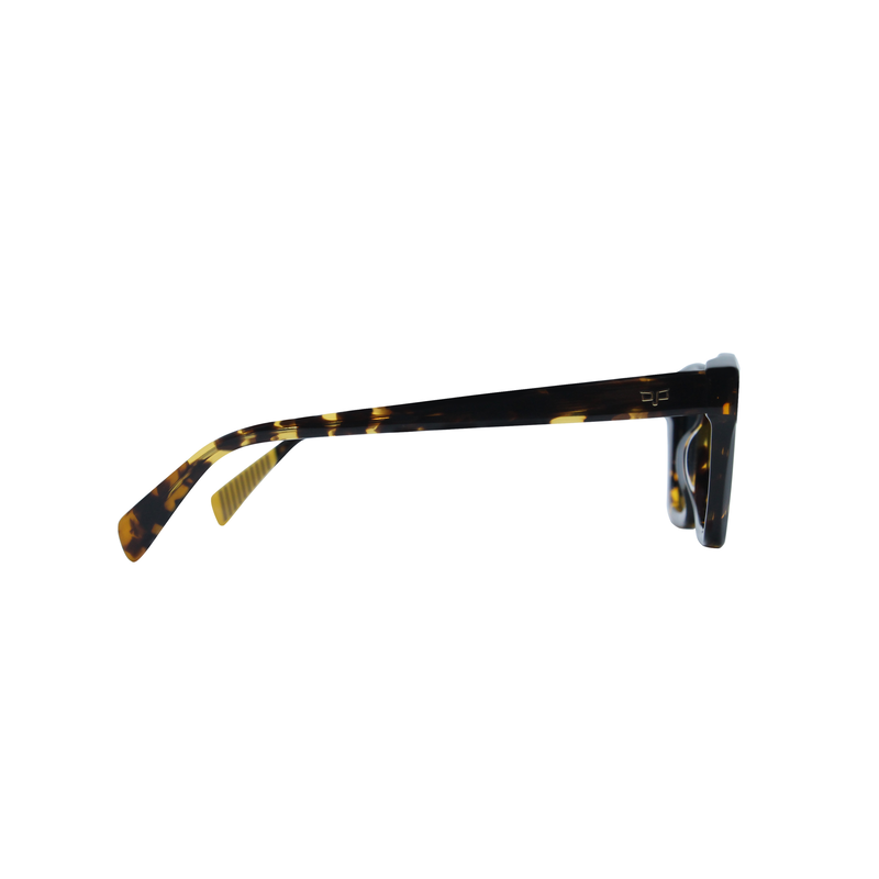 OJO sunglasses square handmade shell brown and yellow frame and temples with grey polarised lenses image number null