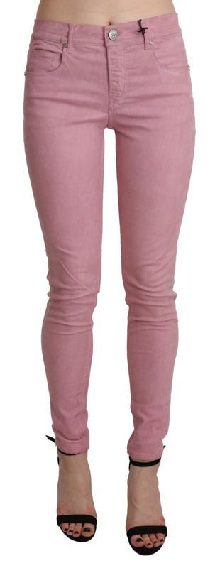 Pink mid waist skinny stretch  denim pant-null
