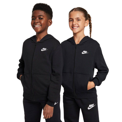 Kids nike sportswear club french terry full-zip hoodie, Black / White, medium