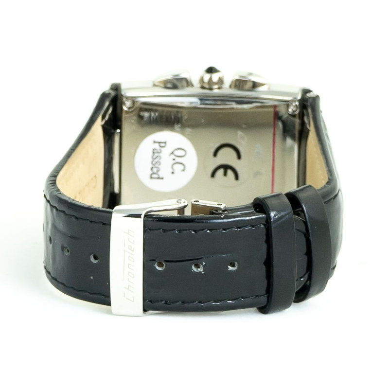 Black leather dress watch-null
