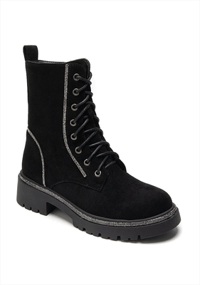Suede lace up ankle boot, Black, medium