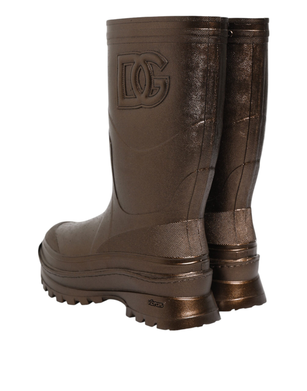 Metallic bronze pull on rain boots shoes-null