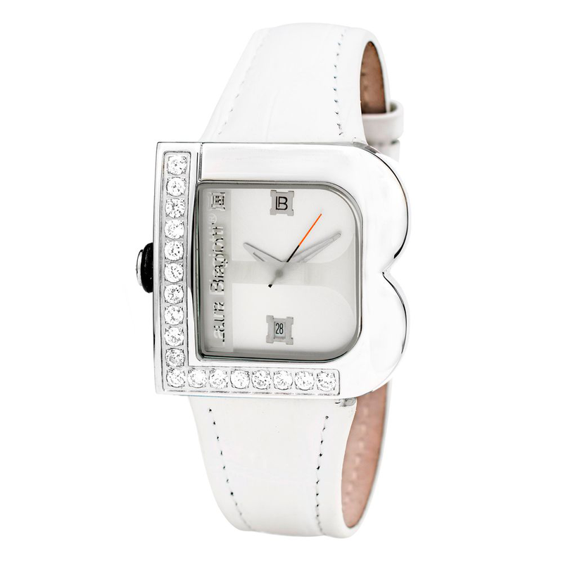 White leather dress watch-null