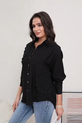 Shirt crochet flower, Black, medium