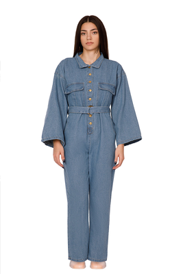 Belted denim jumpsuit, Blue, medium