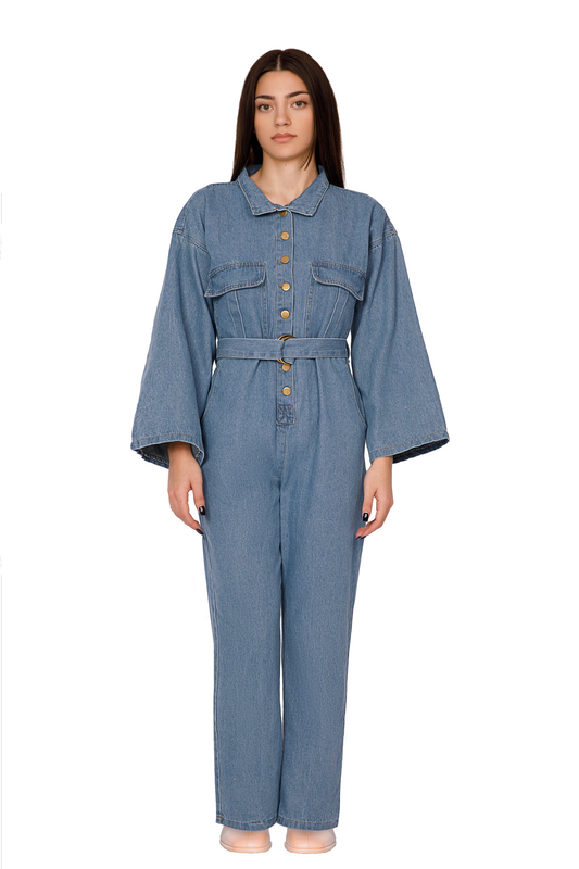 Belted denim jumpsuit-null