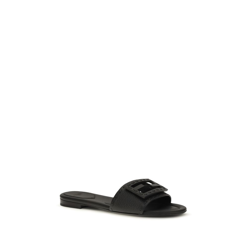 Black calf leather bos taurus flat sandals-null