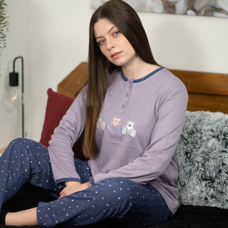 Product image: Ladys pajama with buttom in flanel fabric #f1635-null