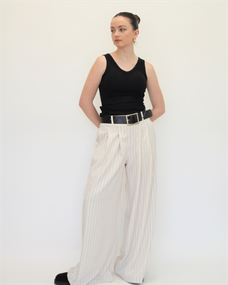 Stripe pants with belt 18569, Off White, medium