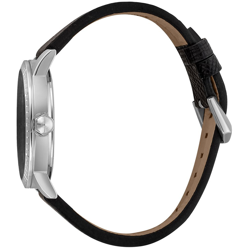 Black leather dress watch-null