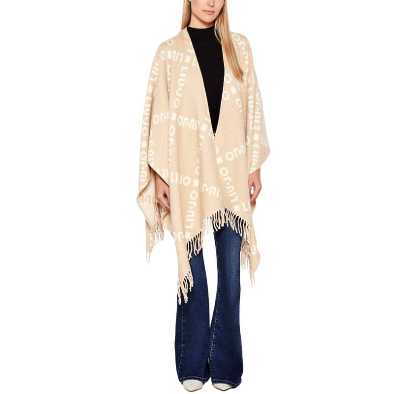 Liu Jo poncho with logo and fringes-null