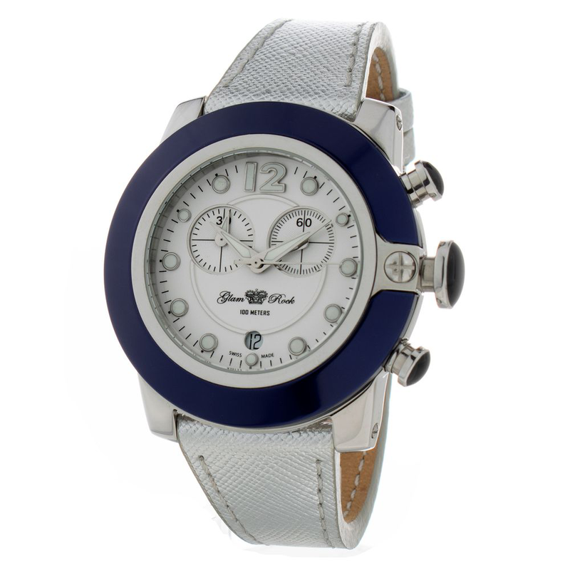 Silver leather dress watch-null