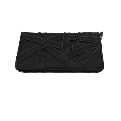 Migant women's leather wallet with geometric design, Black, medium