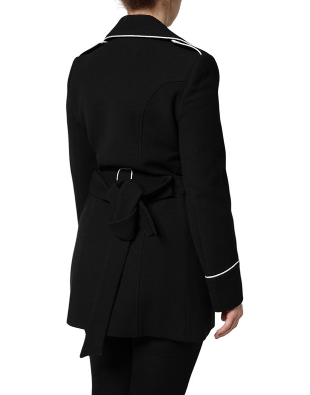 Black wool double breasted blazer jacket-null
