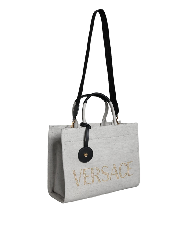 White top handle canvas leather logo crossbody tote bag-null