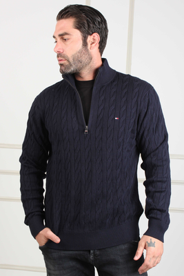 Classic cable zip knitted top - tommy hilfiger, Taupe, medium