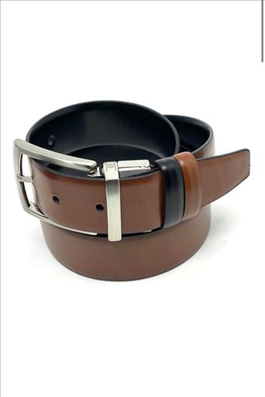 Reversible leather belt with contrast colour image number null