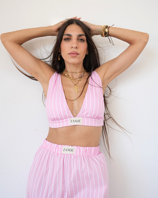Zande daisy poplin stripped bralette an110-2, Pink, medium