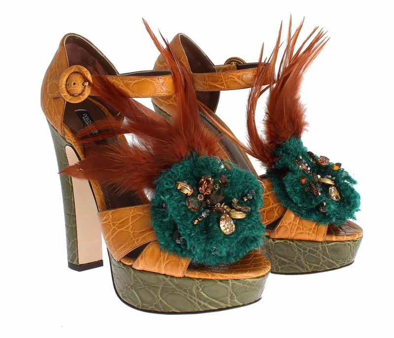 Orange leather crystal platform sandal shoes-null