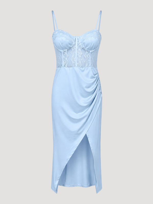 Lace corset midi dress - sky blue-null