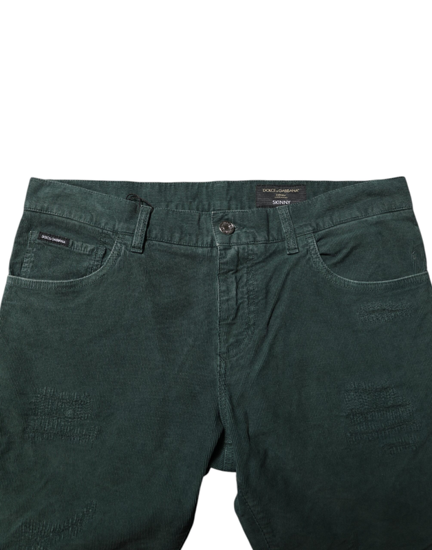 Green cotton corduroy skinny pants-null