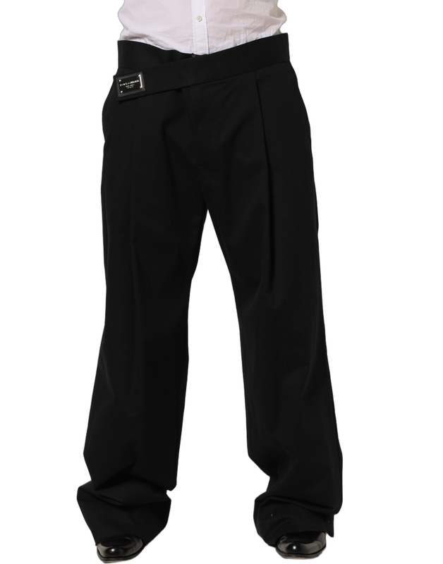 Black cotton straight leg dresstrouser pants-null
