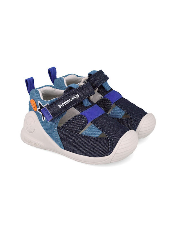 Biomecanics denim velcro strap detail caged boys sandals with playful details-null