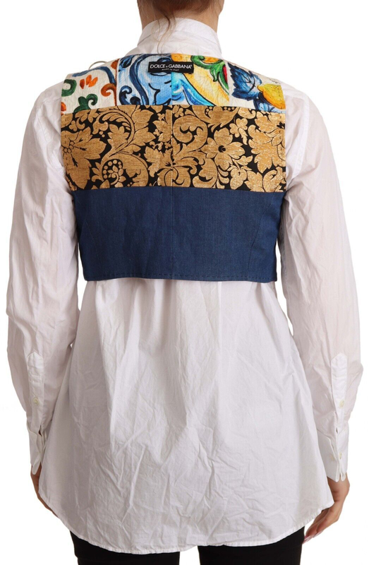 Multicolor embellished waist coat cotton top-null