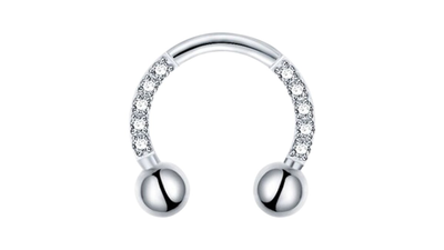 Surgical steel septum with zircon stones silver, , medium