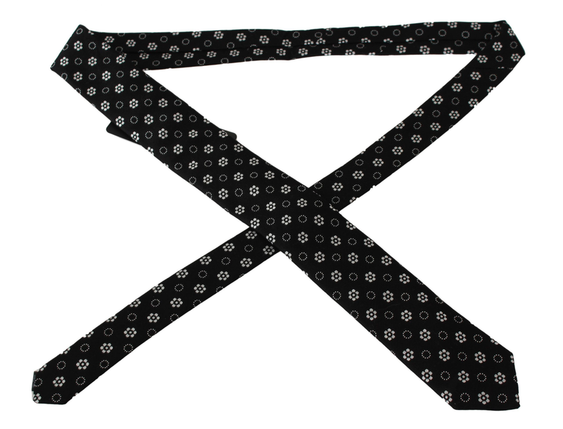 Black 100% silk floral print print classic tie-null