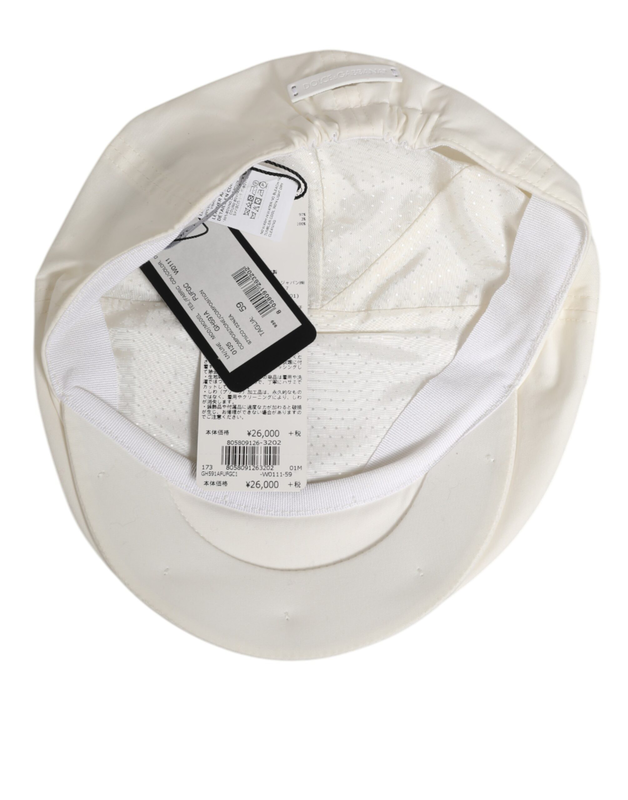 White cotton blend leather trim flat men cap hat-null