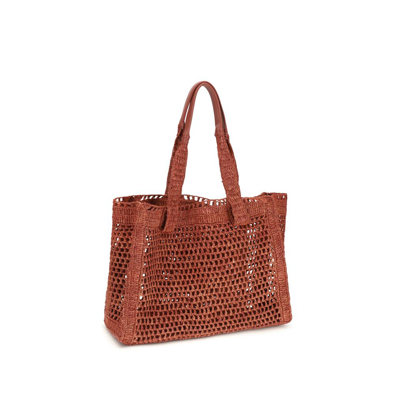 Brown raffia shoulder bag-null