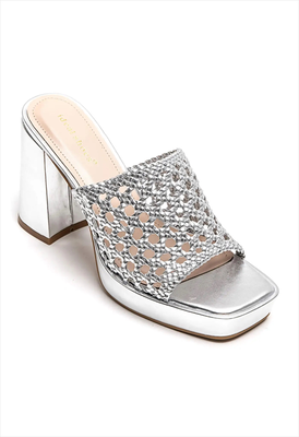 Mules high heel, Silver, medium
