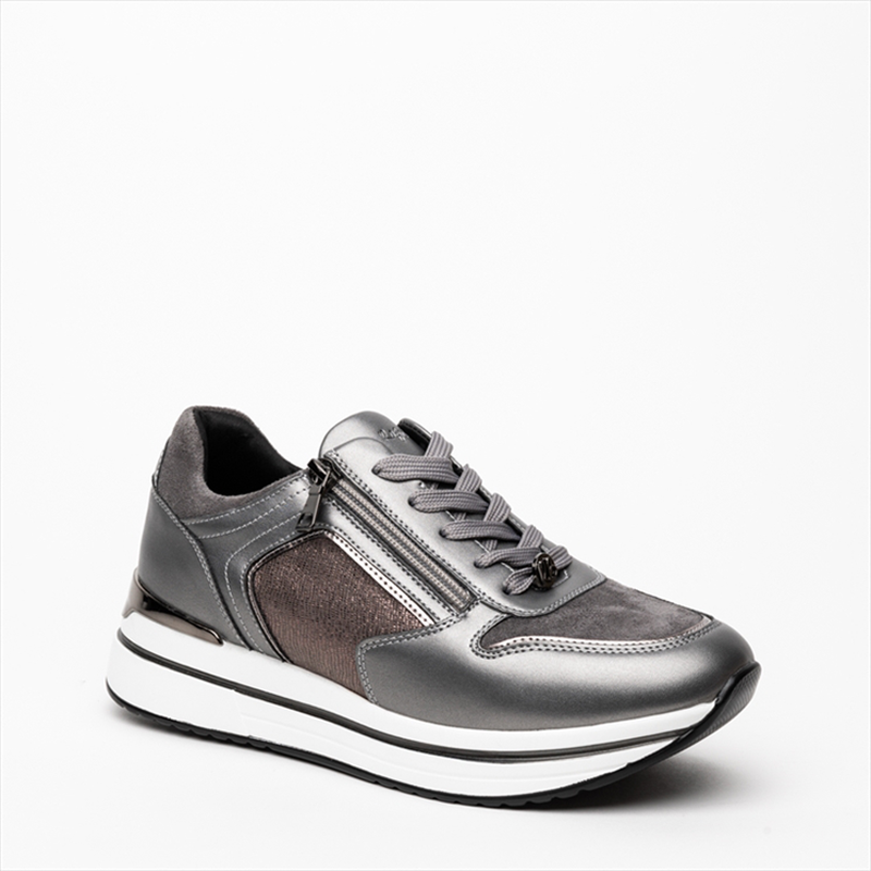 Rafaella belgini pewter textile womens lace up sneaker with side zip-null
