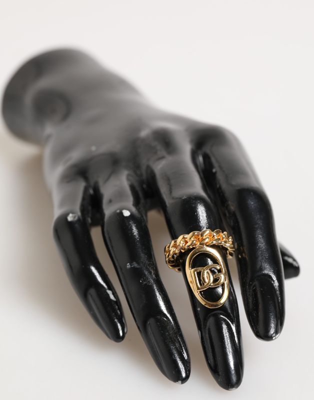 Gold tone brass oval dg logo chain adjustable ring-null
