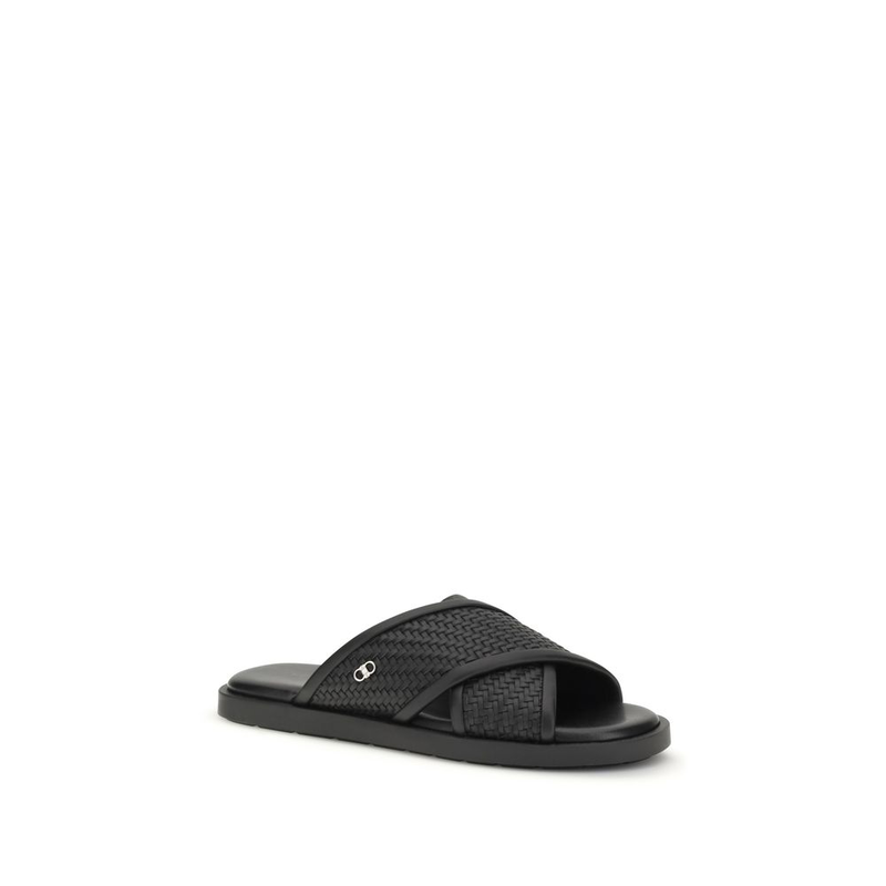 Black calf leather bos taurus flat sandals-null