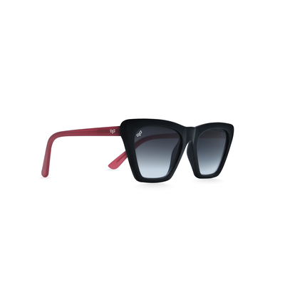 OJO sunglasses classic cat eye black frame and red clear temples with grey lenses rx, , medium