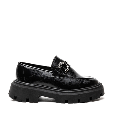 Zatz patent black loafers with chain embellishment
